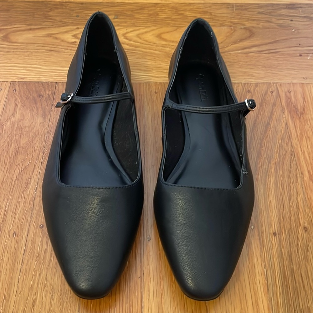 Open Edit black ballet flats with strap and buckle. Womens 9.5